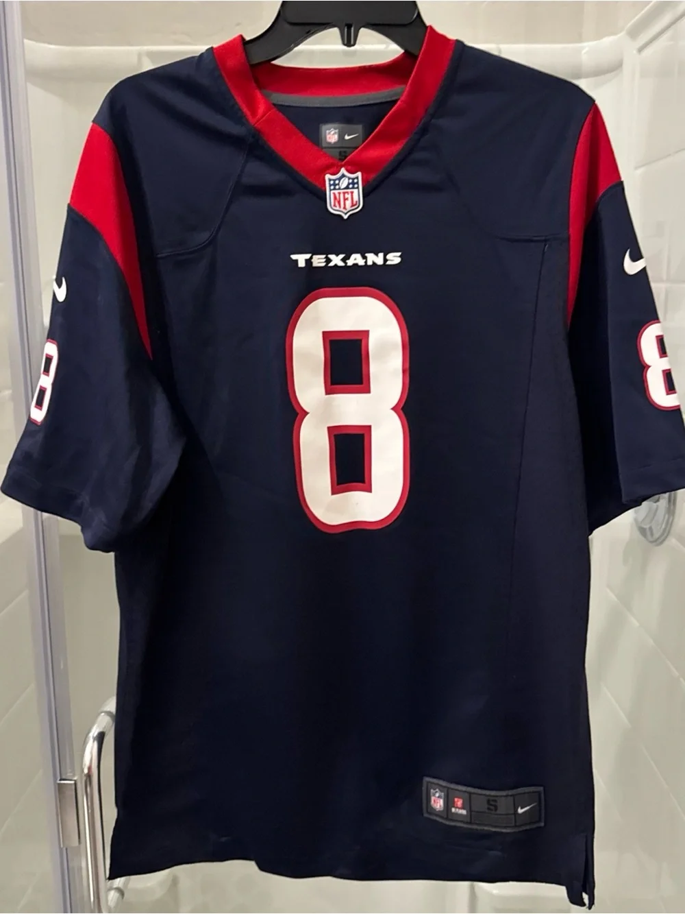 Men's Navy Blue and Red Football Jersey - Schaub #8